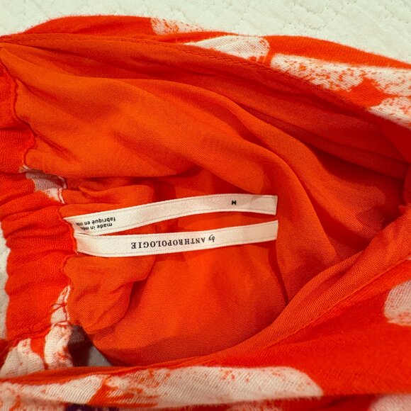 By Anthropologie Gauze Bubble Hem Mini Dress Size M Orange Floral Pockets - Picture 9 of 10